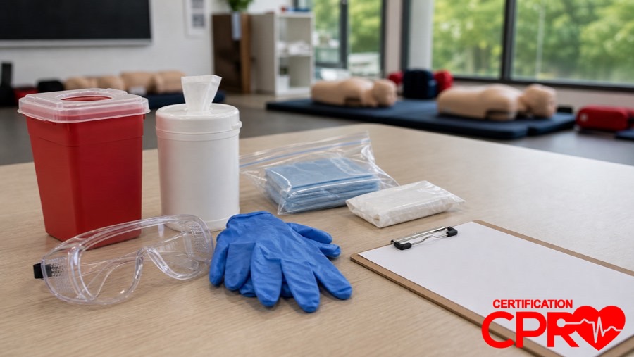 Bloodborne pathogens training supplies for CPR certification classes in Chicago.
