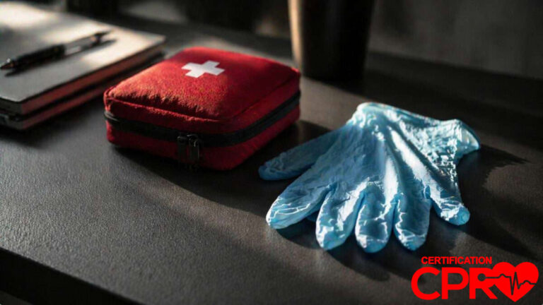 First aid kit and gloves for CPR certification and training in Chicago.