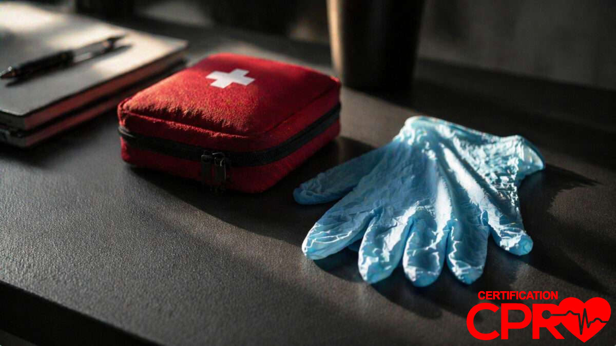First aid kit and gloves for CPR certification and training in Chicago.