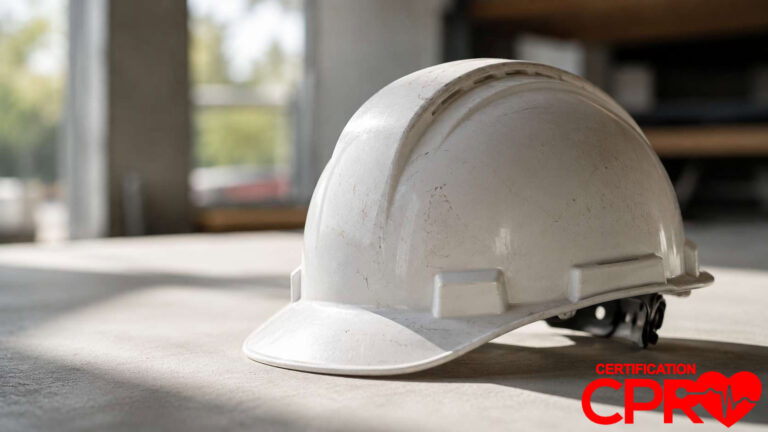 Hard hat representing head injury warning signs and first aid training in Chicago