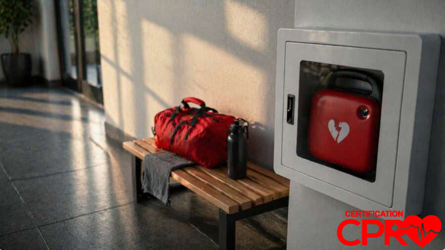 CPR training kit and AED device for cardiac emergencies in Chicago.