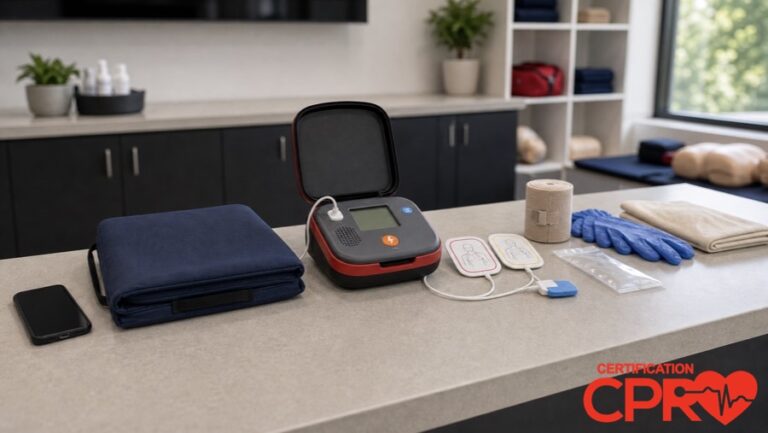 AED trainer and CPR classroom supplies for learning the Chain of Survival in Chicago.