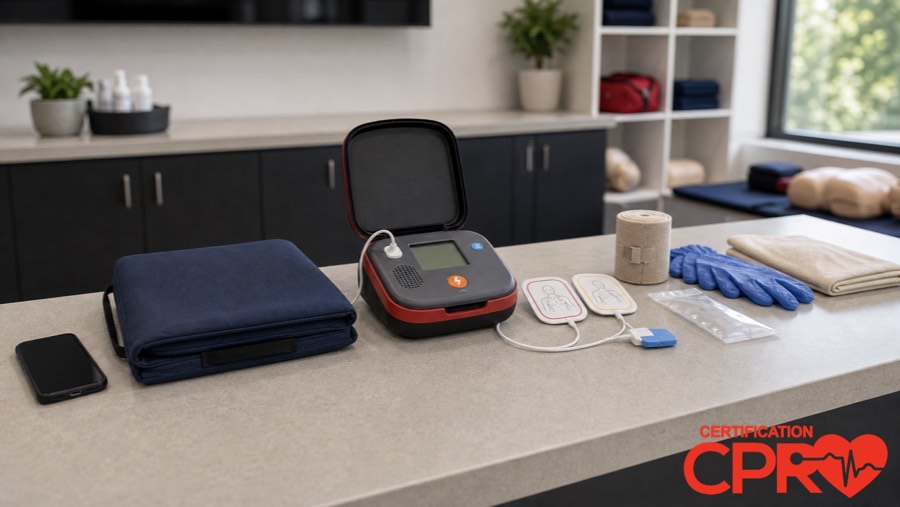 AED trainer and CPR classroom supplies for learning the Chain of Survival in Chicago.
